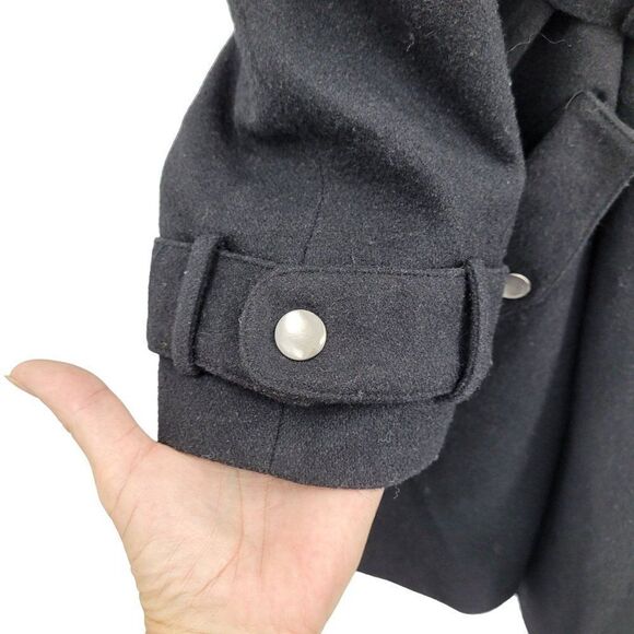 ASOS Curve Peacoat Wool Feminine Military Belted Long Black 16 Trenchcore - Picture 11 of 17